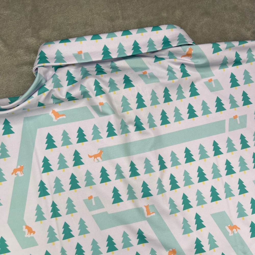Waggle Fox Holes Polo Shirt Mens Large White Green Fox Print Stretch Performance - Picture 7 of 11